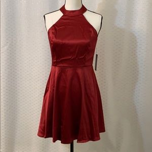 🌟Host Pick✨Lulus-Burgundy Satin Halter Skater Dress NWT